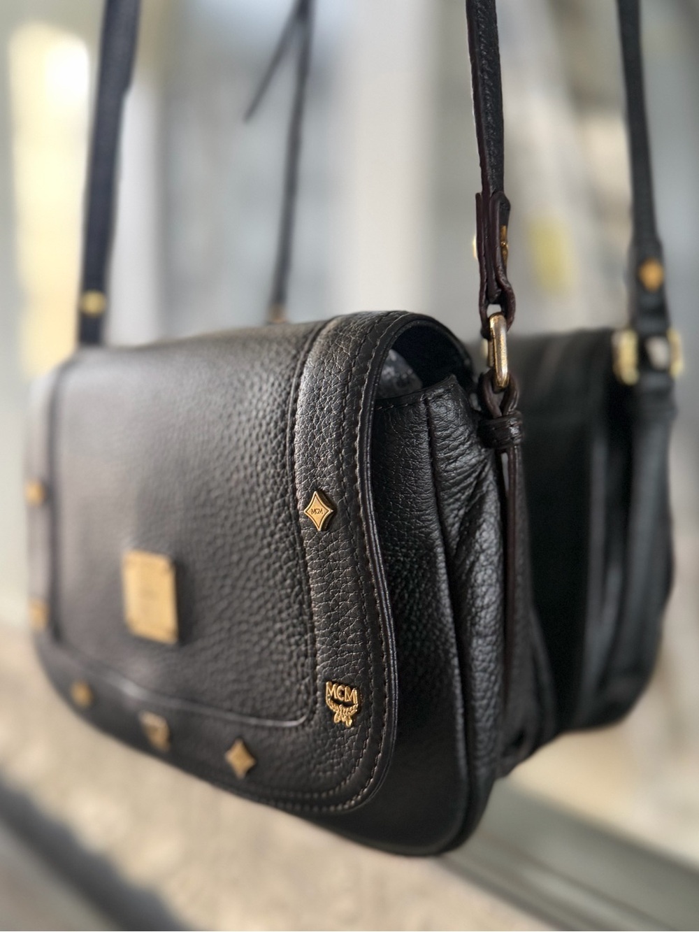 MCM Pebbled Black Leather Crossbody Bag with outside slip pocket!! - Picture 8 of 16